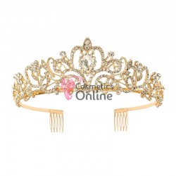 Coroana eleganta pentru mireasa CR026AA Aurie cu cristale din sticla 